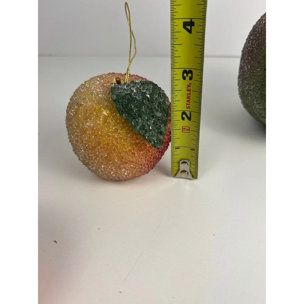 Set of 3 Vintage‎ Sugar Beaded Apples Glittered Red Green Yellow Home Decor